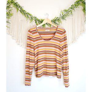 Madewell Rainbow Striped Long Puff Sleeve Scoop Neck Sweater Top, Size Medium